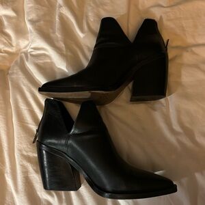 Lightly worn Vince Camuto block heel black leather boots.